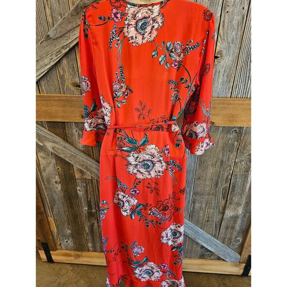 The haute project Medium boho peasant floral high low wrap dress coral red EUC - Picture 4 of 11